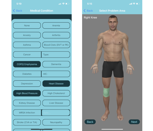 medical condition selection and model view